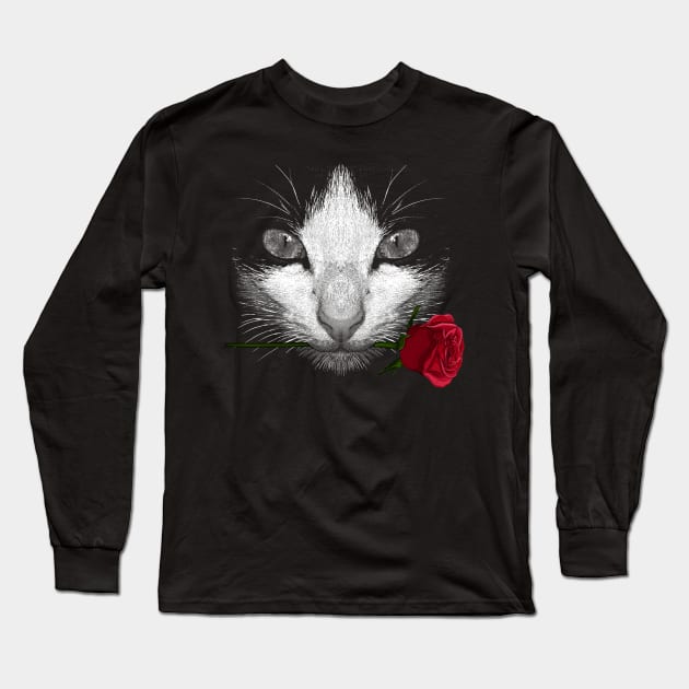 Black Cat Long Sleeve T-Shirt by Moncheng